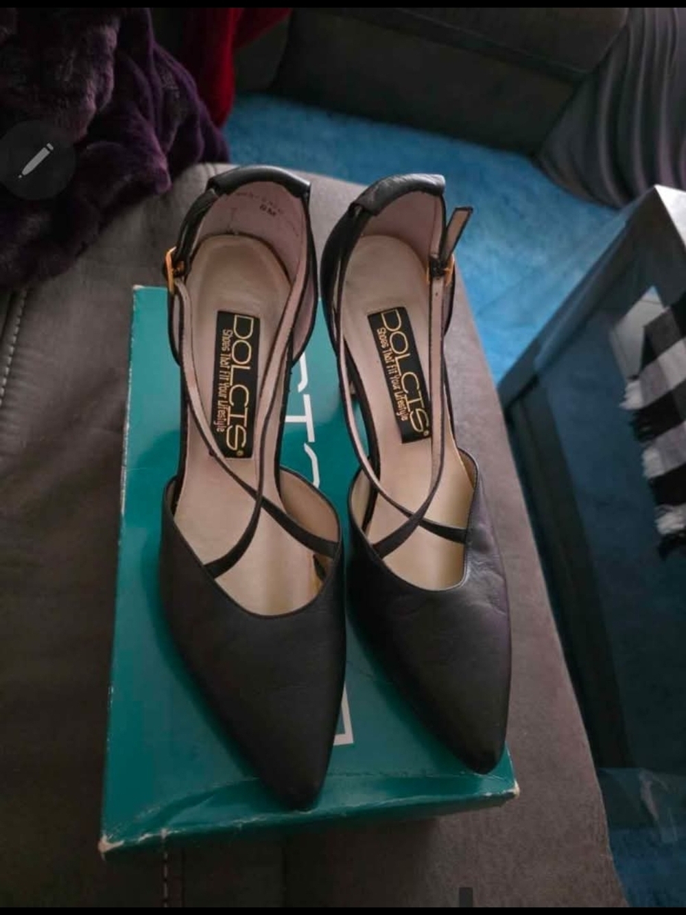 Vintage Dolcis Black Leather Pointed Strappy Slingback Heels